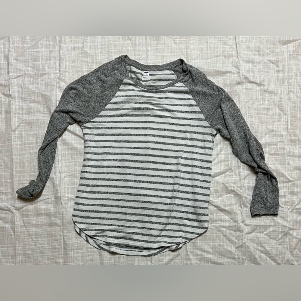 Old Navy Soft Gray Striped Baseball Women’s Top